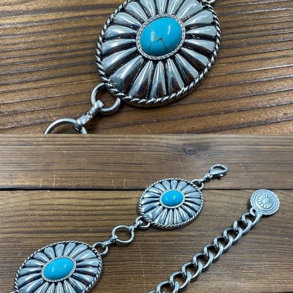 Metal concho chain belt turquoise main image 5
